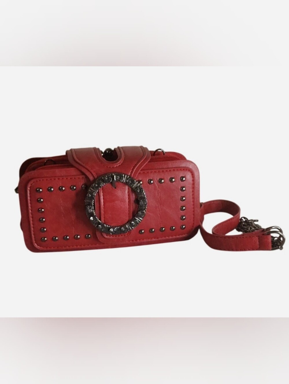 (No Offers Price Firm) Women's Red Studded Leather Crossbody
